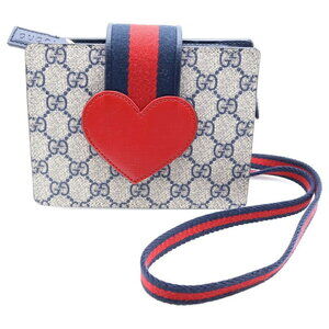 GUCCI GG Supreme Shoulder Bag Red Navy Blue Canvas